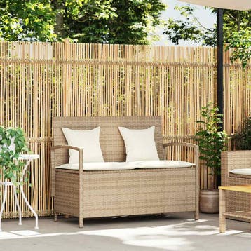 vidaXL Tuinbank met kussen poly rattan beige, Verzenden, Nieuw