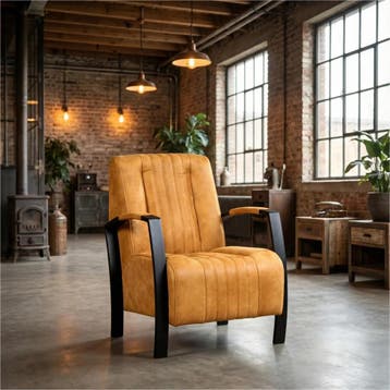 Leren fauteuil Glamour - Kenia Cognac (cognac), Nieuw, Ophalen of Verzenden, 50 tot 75 cm, Industrieel, Modern, Retro