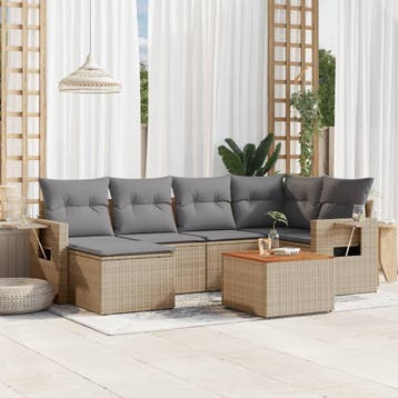 vidaXL 7-delige Loungeset met kussens poly rattan beige, Tuin en Terras, Verzenden, Nieuw, Loungeset