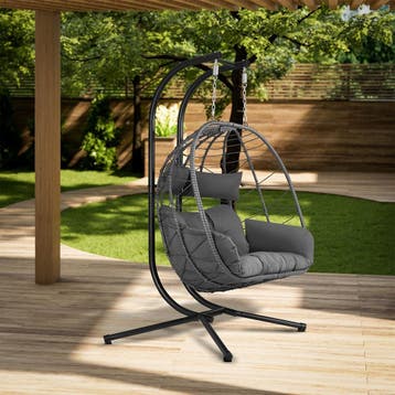 Polyrotan Dubbele Hangstoel Aria - Donkergrijs - Incl. Onder, Huis en Inrichting, Stoelen, Verzenden, Nieuw