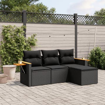 vidaXL 4-delige Loungeset met kussens poly rattan zwart, Verzenden, Nieuw, Loungeset