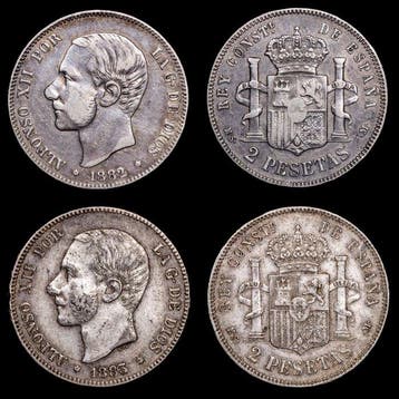Spanje. Alfonso XII. 2 Pesetas 1882 -1883 / Madrid (2