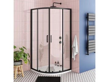 Veiling - 80x80cm Kwartrond Hoekinstap Schuifdeur Mat Zwart, Nieuw