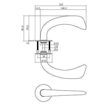 P+E Deurkruk Erick op ronde rozet 8mm stift rvs geborsteld, Verzenden, Nieuw
