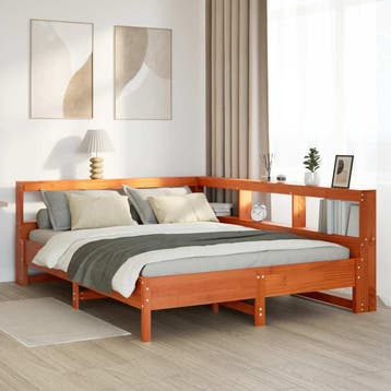 vidaXL Bed met boekenkast zonder matras grenenhout wasbruin, Bruin, Verzenden, 190 cm of minder, Overige maten