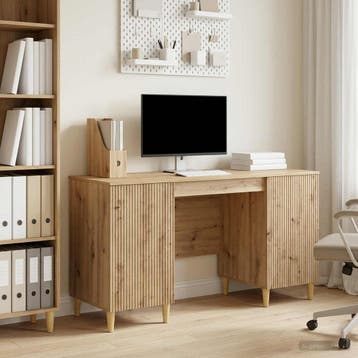 vidaXL Bureau Artisanaal eiken Bewerkt hout 142,5 x 50 x 75, Huis en Inrichting, Bureaus, Verzenden, Nieuw