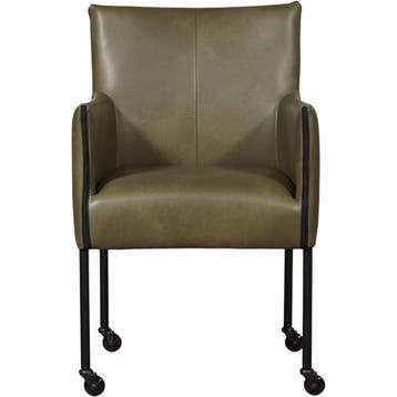 Set van 6 Leren eetkamerstoelen More - Granada Moss, Ophalen of Verzenden, Nieuw, Leer