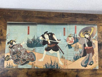 A Surprise Strike by the Waterside Irises - Ukiyo-e - Scene