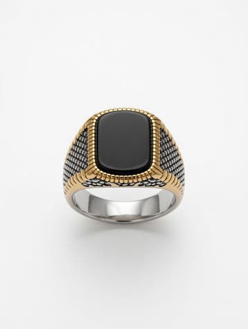 19mm Zwarte Onyx Zegelring - Goud &amp; Zilver Stijl, Sieraden, Tassen en Uiterlijk, Ringen, Overige kleuren, 19 tot 20, Met edelsteen