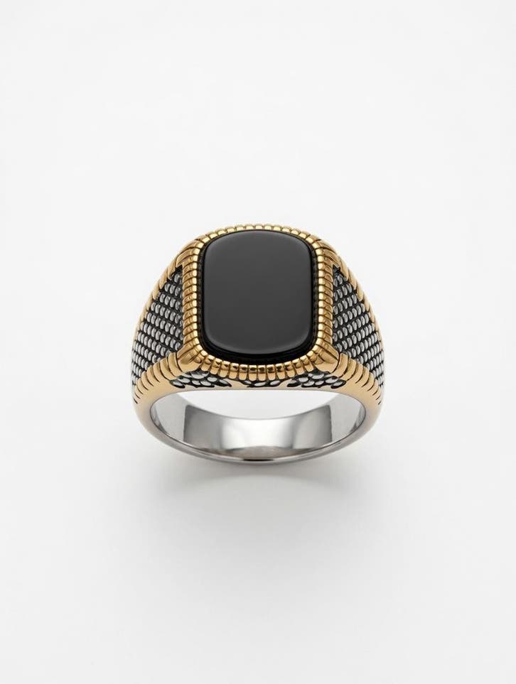19mm Zwarte Onyx Zegelring - Goud &amp; Zilver Stijl, Sieraden, Tassen en Uiterlijk, Ringen, Dame of Heer, Met edelsteen, Met parel