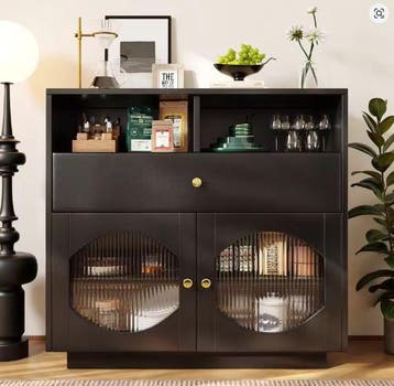 Zwart Keukendressoir met Glazen Deuren – 100 cm Breed, Verzenden, Nieuw