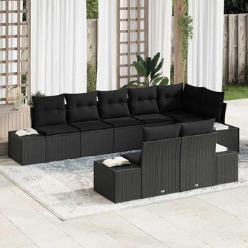 vidaXL Tuinbankenset 8 st Zwart Poly riet, Verzenden, Nieuw, Rotan, 8 zitplaatsen