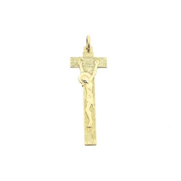 Gouden kruishanger met corpus van Jezus (Hanger of bedel), Ophalen of Verzenden, Gebruikt, Goud, Overige merken