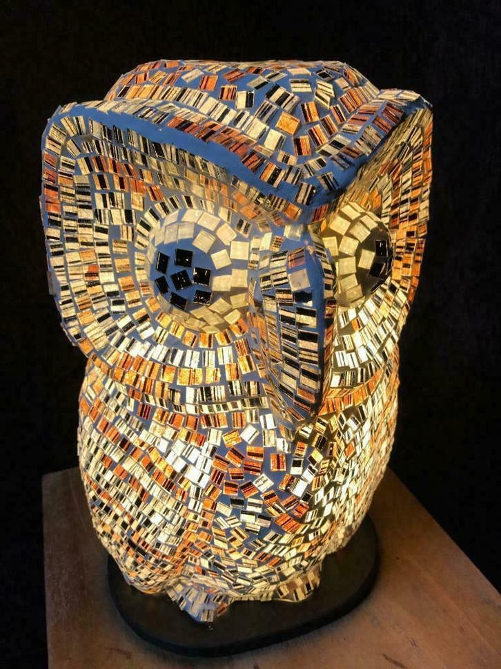 Uil glas mozaïek lamp vanaf € 45,- NIEUW handvervaardigd !, Huis en Inrichting, Lampen | Tafellampen, Nieuw, Glas, Minder dan 50 cm