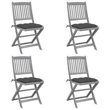 vidaXL Set van 4 klapstoelen met kussens, gemaakt van, Verzenden, Nieuw, Hout