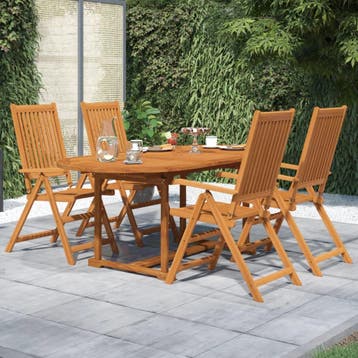 vidaXL 5-delige Tuinset massief acaciahout 120-170 cm, 4 zitplaatsen, Nieuw, Tuinset, Verzenden
