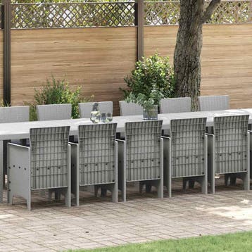 vidaXL Tuin Eettafelset met kussens 17 st Lichtgrijs PP, Verzenden, Nieuw, 7 zitplaatsen