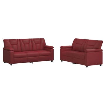 vidaXL Bankstel 2 pcs Wijnrood Kunstleer, Huis en Inrichting, Verzenden, Nieuw, Leer, 150 tot 200 cm