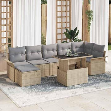 vidaXL Tuin Sofa Set 8 st Beige Poly riet, Verzenden, Nieuw, Rotan, 8 zitplaatsen