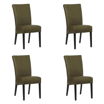 Set van 4 Leren eetkamerstoelen Just - Rancho Green, Huis en Inrichting, Ophalen of Verzenden, Nieuw, Leer, Vijf, Zes of meer stoelen
