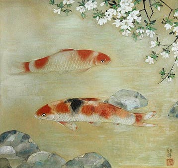Carps - With signature and seal  Gash - Japan (Zonder