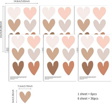 12 muursticker hartjes in aarde tinten, Verzenden, Nieuw, Wanddecoratie