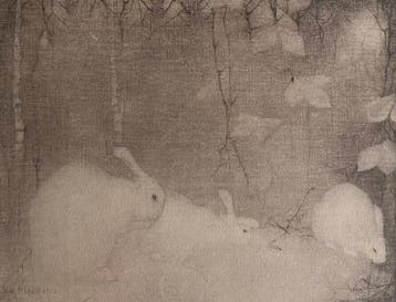 Jan Mankes (1889-1920) - Witte konijnen in herfstbosch, Antiek en Kunst