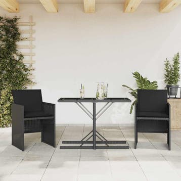 vidaXL 3-delige Bistroset met kussens poly rattan zwart, Verzenden, Nieuw