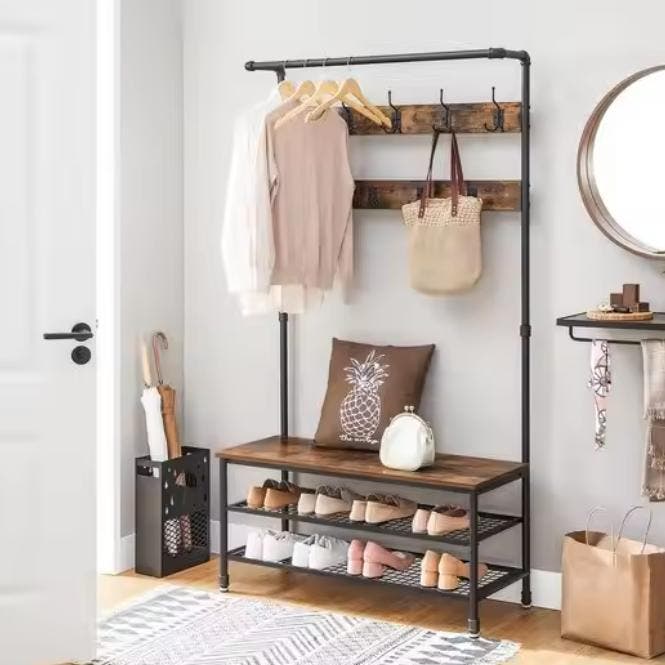Industriële Kapstok met Zitbank – Waterpijpdesign en 9 Haken, Huis en Inrichting, Woonaccessoires | Kapstokken, Nieuw, Verzenden