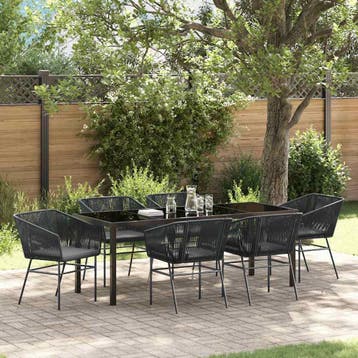 vidaXL Tuin eettafelset 7 st Zwart Gepoedercoat staal, Verzenden, Nieuw, 7 zitplaatsen