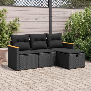 vidaXL 4-delige Loungeset met kussens poly rattan zwart, Verzenden, Nieuw, Loungeset