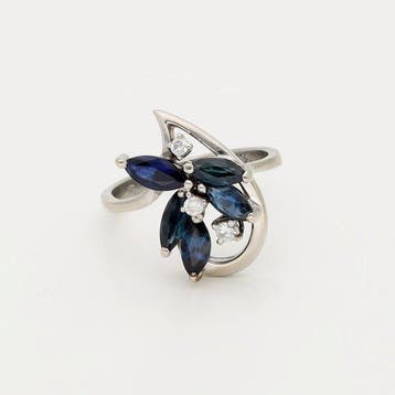 Ring - 18 karaat Witgoud - Diamant - Saffier, Nieuw