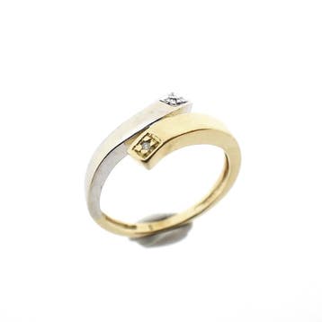 Bicolor gouden ring met diamantjes; Toi et moi, Gebruikt, Ophalen of Verzenden, Kleiner dan 17, Met edelsteen