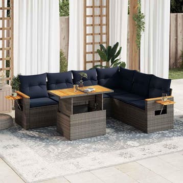 vidaXL 7-delige Loungeset met kussens poly rattan acacia, Verzenden, Nieuw, Loungeset