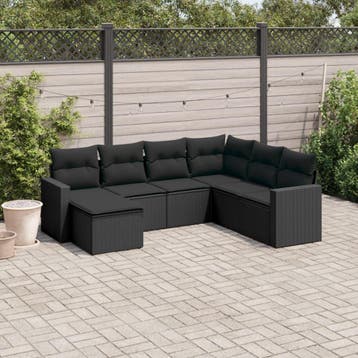 vidaXL 7-delige Loungeset met kussens poly rattan zwart, Tuin en Terras, Verzenden, Nieuw, Loungeset