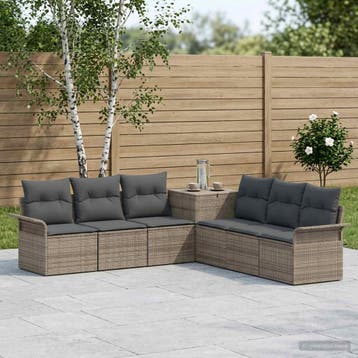 vidaXL Bankstel 7 st Grijs en Donkergrijs Poly Rattan en, Verzenden, Nieuw