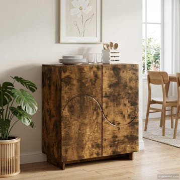 vidaXL Dressoir Gerookt eiken 67 x 34,5 x 75 cm Bewerkt hout, Verzenden, Nieuw, 50 tot 100 cm, 25 tot 50 cm