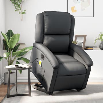 vidaXL Sta-op-massagestoel elektrisch echt leer zwart, Verzenden, Nieuw