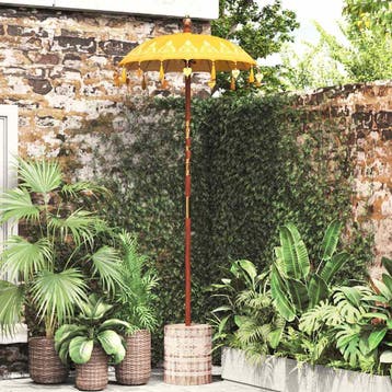 vidaXL Balinese parasol met basis Geel 95 x 95 x 260 cm, Verzenden, Nieuw, Minder dan 1 meter