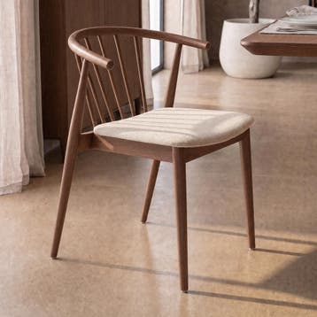 *WOONWINKEL* Walnoot Spijlenstoel Scandinavisch Design, Huis en Inrichting, Verzenden, Nieuw, Bruin, Stof