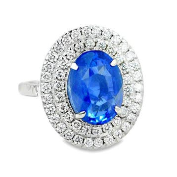 Zonder minimumprijs - Ring Platina - 6.13ct. tw. Saffier -, Nieuw