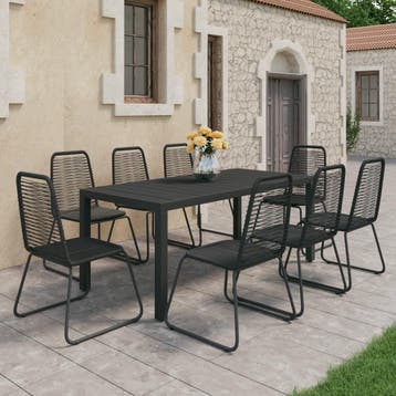 vidaXL 9-delige Tuinset PVC-rattan zwart, Tuin en Terras, Tuinsets en Loungesets, Kunststof, Verzenden, Nieuw, 8 zitplaatsen