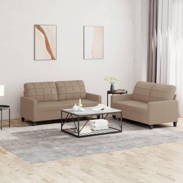 vidaXL 2-delige Loungeset met kussens kunstleer cappuccino, Verzenden, Nieuw, Leer, Minder dan 150 cm