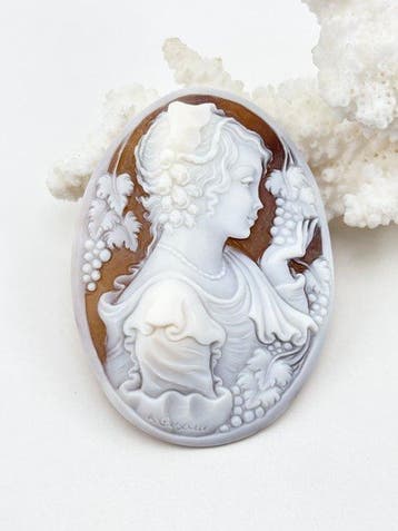 CASSIS MADAGASCARIENSIS - Cameo - Handgegraveerde camee, Antiek en Kunst