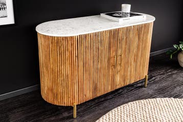 Massief dressoir TRES CHIC 105cm bruin mangohout wit marmer, Ophalen of Verzenden, Nieuw
