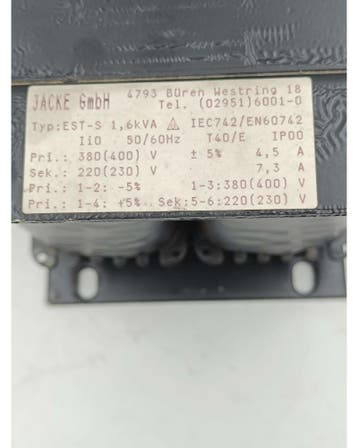 JACKE - 3-fasige transformator 1,6kVA 400V 4,5A, Ophalen