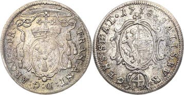 Batzen zu 4 Kreuzern 1718 Geistlichkeiten Salzburg Franz..., Verzenden
