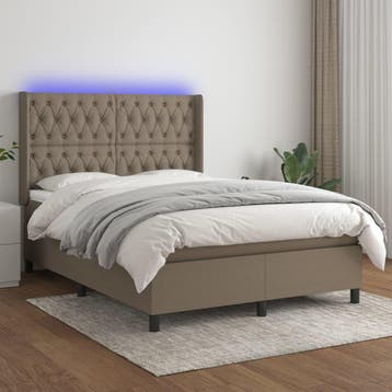 vidaXL Boxspring met matras en LED stof taupe 140x190 cm, Verzenden, Stof, Nieuw, Tweepersoons