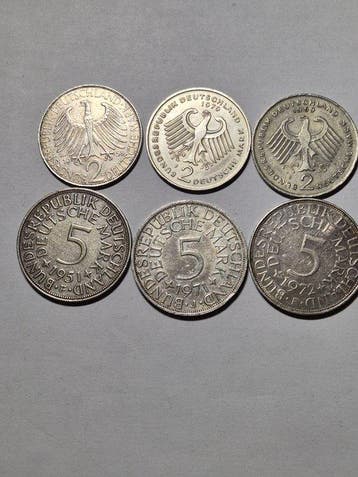 Duitsland, Bondsrepubliek Set of 6 coins, incl. silver, 2 &
