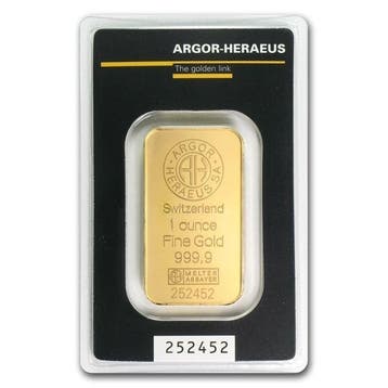 1 Troy Ounce - Goud .999 - Argor-Heraeus, Switzerland, 1 oz, Postzegels en Munten, Edelmetalen en Baren